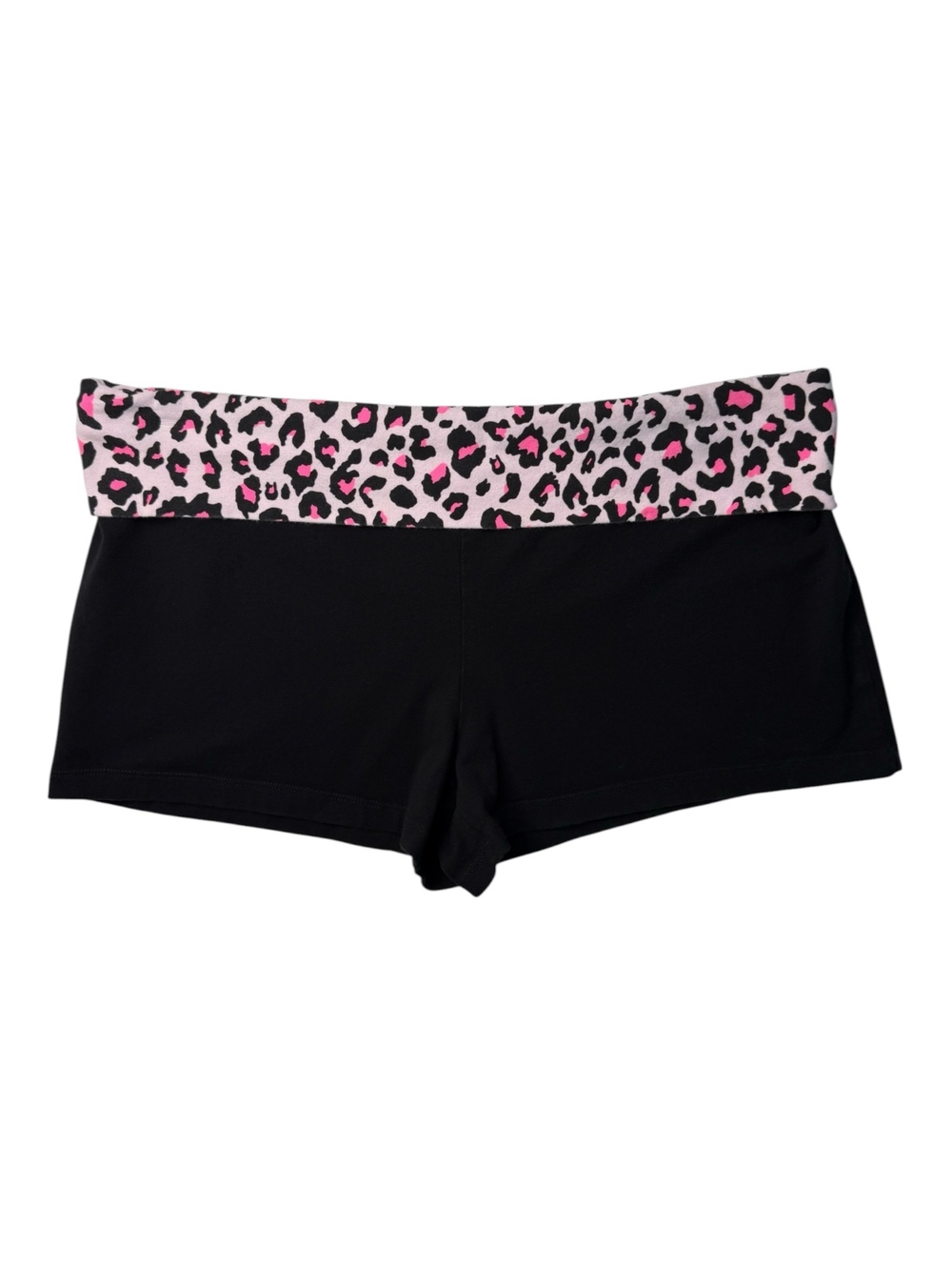 No Boundaries Pink & Black Leopard Print Foldover Yoga Shorts